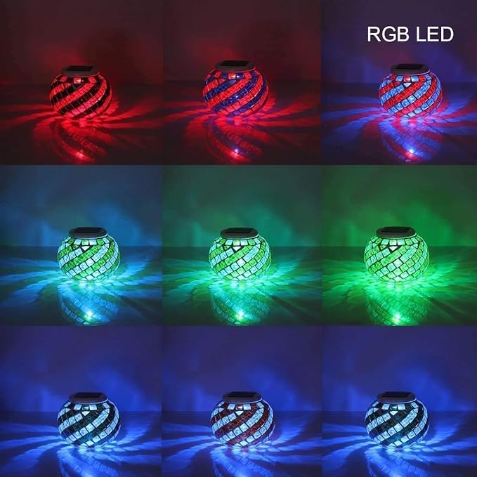 Waterproof Color Changing Table Lamp, Solar Powered Mosaic Glass Ball LED Garden Lawn Night Light Lamps, Party Lights for Home,Yard, Indoor,Outdoor Decoration Lights (Yellow&Blue)