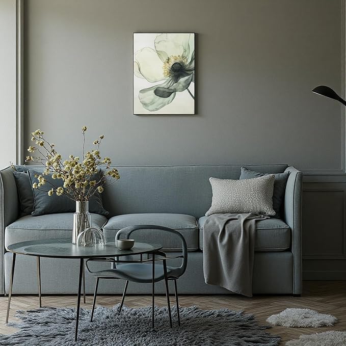 Sage Green Wall Art, flower pictures wall decor, Minimalist Modern Gold Green Canvas Artwork Paintings, Boho aesthetic canvas wall art for bedroom Bathroom Living room Office Decorations,12"x16"