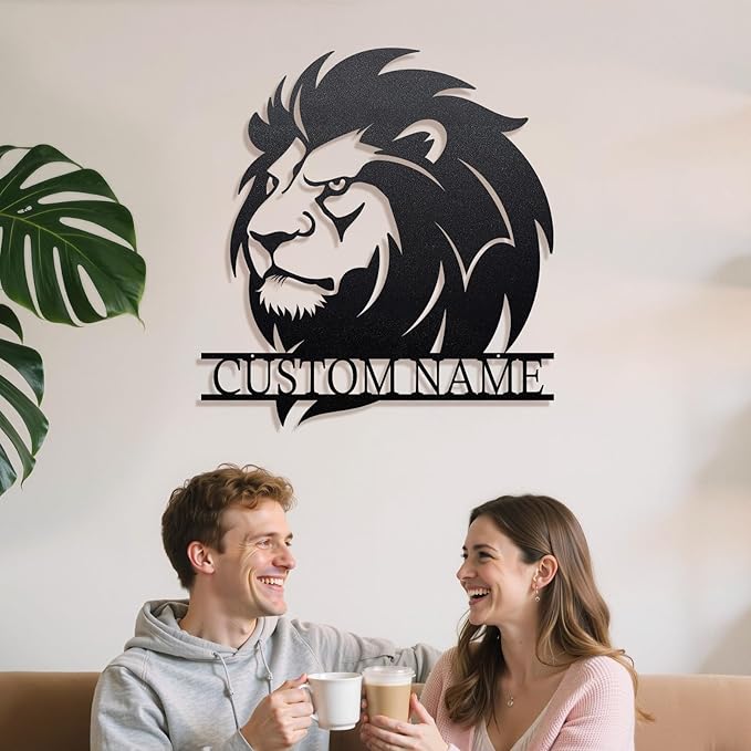 Personalized Metal Lion Name Sign – Custom Wall Art with Majestic Animal Design, Durable Outdoor & Indoor Home Decor – Unique Housewarming & Wedding Gift for Couples, Families, and Friends Style5