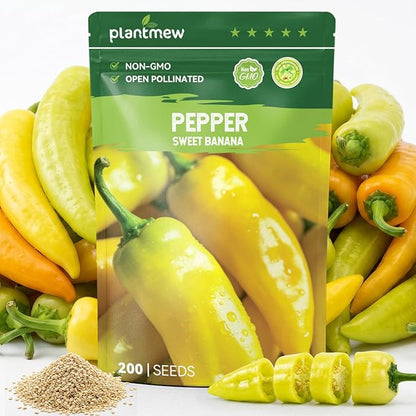 200 Heirloom Sweet Banana Pepper Seeds for Planting – Mild Pepper, High Germination, Fast-Growing, Ideal for Home Garden, Container or Pickling