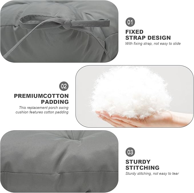 Porch Swing Cushions,Outdoor Cushions 3 Seater Replacement with Backrest, Waterproof Thickened Bench Cushion with Ties for Porch, Patio,Outdoor, Backyard and Garden (Light Gray 60 * 40 in)