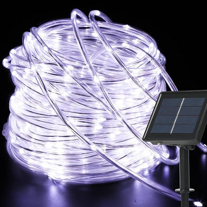 200 LED Solar Rope Lights Outdoor, 66FT Solar String Lights Indoor Waterproof Solar Powered Trampoline Light Clear Tube Pool Light for Camping Fence Yard Walkway Path Garden Outside Decor（White