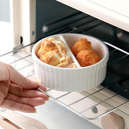 Cinf 10 oz White Ceramic Split Serve Rakemins 2 PACK Creme Brulee Set Separator Sauce Bowls Souffle Dish for Baking Oven Safe to 500F
