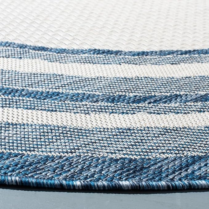 SAFAVIEH Washable Rug Outdoor Courtyard Collection - 7'10" Round, Ivory & Navy, Non-Shedding & Easy Cleaning, Ideal for Patio, Backyard, Mudroom (CY8475-53412)