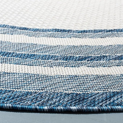 SAFAVIEH Washable Rug Outdoor Courtyard Collection - 7'10" Round, Ivory & Navy, Non-Shedding & Easy Cleaning, Ideal for Patio, Backyard, Mudroom (CY8475-53412)