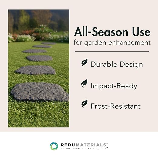 TierraVerde 4-Pack 18”x22” Natural Rock Rubber Stepping Stones, Grey – Non-Slip Outdoor Faux Decorative Set for Landscaping & Gardening – DIY Decor for Walkways & Yard Pathways