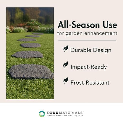 TierraVerde 4-Pack 18”x22” Natural Rock Rubber Stepping Stones, Grey – Non-Slip Outdoor Faux Decorative Set for Landscaping & Gardening – DIY Decor for Walkways & Yard Pathways