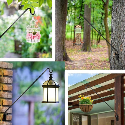 MIXXIDEA 2 Packs Heavy Duty Extended Reach Wall Mounted Deck Hook Wall Pole, Wall Bracket Direction and Length Adjustable Plant Bracket for Bird Feeders, Planters, Suet Baskets, Lanterns, Wind Chimes