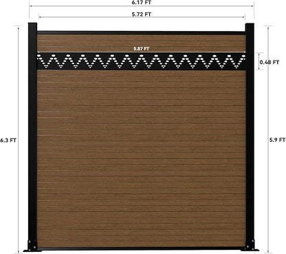 6 Feet×6 Feet Privacy Fence, Outdoor Wood Plastic Composite Fence Panel, Waterproof Security Barriers Fencing, WPC (Brown, Arched (1 Panel - 1 Post))