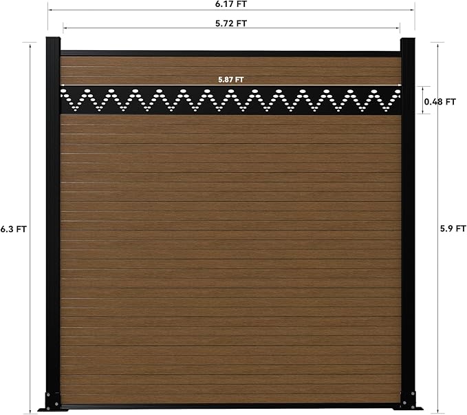 6 Feet×6 Feet Privacy Fence, Outdoor Wood Plastic Composite Fence Panel, Waterproof Security Barriers Fencing, WPC (Brown, Arched (1 Panel - 2 Post))