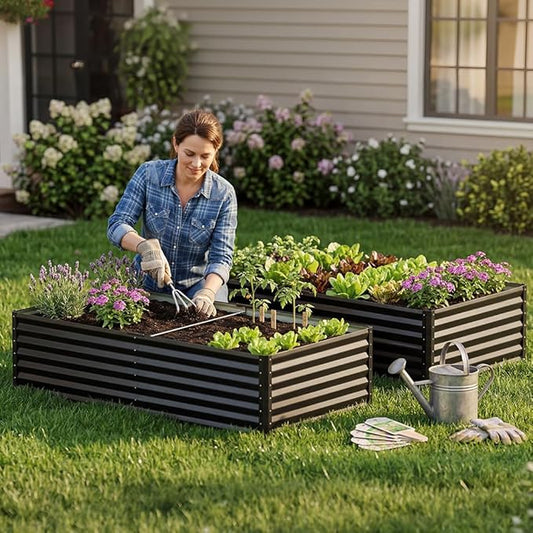 COMHOMA 2 Pack Galvanized Raised Garden Bed,6x3x2ft Large Metal Planter Box for Outdoor Vegetables,Corrugated Steel Herbed Plants Container,Extra Deep Gardeners Kits with Open Bottom