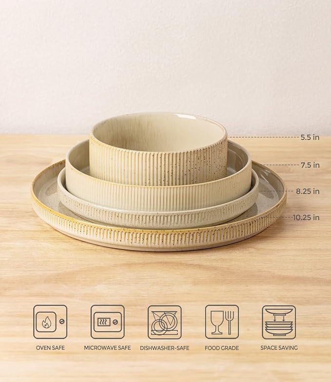 TheTerra Ceramic Dinnerware Set for 4, 16-Piece Plates and Bowls Set | Lightweight Porcelain Dish Set, Scratch Resistant, Oven & Microwave & Dishwasher Safe, Cappuccino