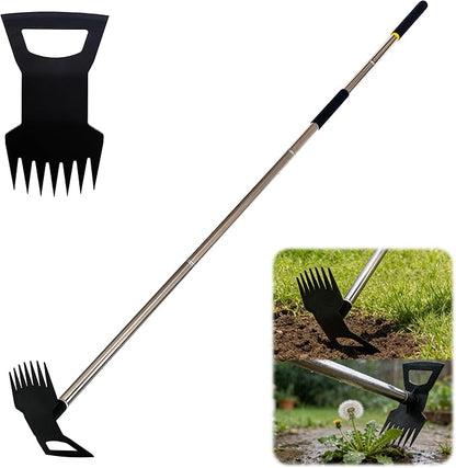 Weed Rake and Garden Hoe,7-Tine Weed Puller Tool with Long Handle,4-Section Adjustable 2 in 1 Hoe and Rake for Heavy-Duty Root Removal and Weed Clearing in Yards,Lawns,Patios,and Gardens