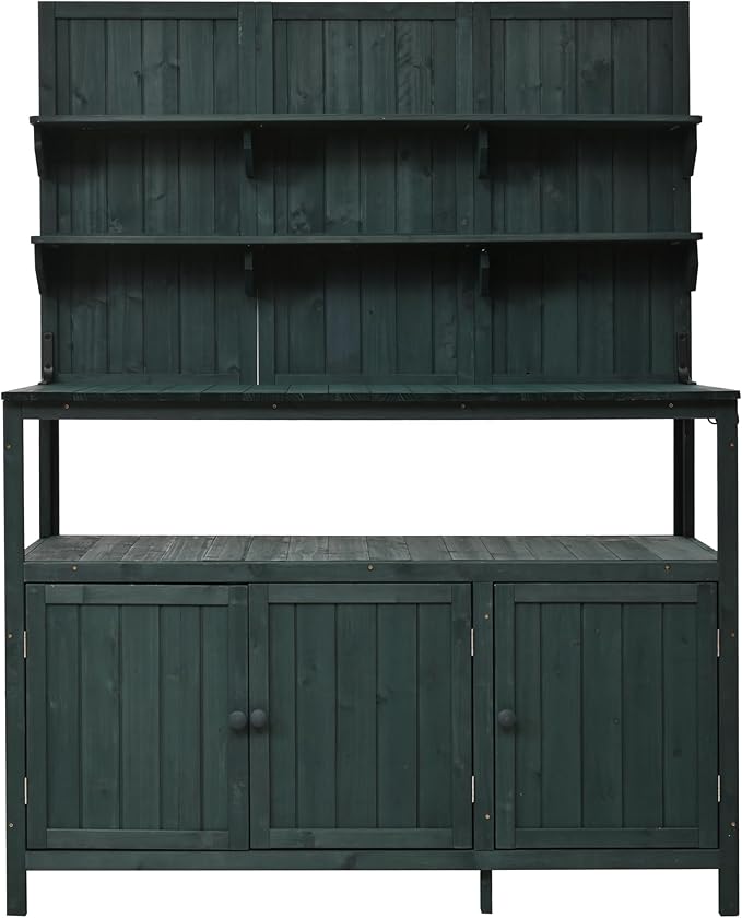 Christopher Knight Home Belfast 50.20" W Outdoor Potting Bench Table, Fir Wood Potting Table, Large Gardening Workstation with Storage Shelf, Ample Space Garden Tools Organizer for Backyard, Green