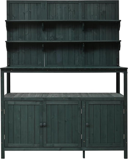 Christopher Knight Home Belfast 50.20" W Outdoor Potting Bench Table, Fir Wood Potting Table, Large Gardening Workstation with Storage Shelf, Ample Space Garden Tools Organizer for Backyard, Green
