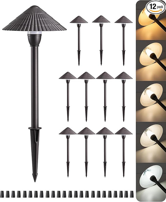 EDISHINE 5CCT Low Voltage Landscape Lights, 12 Pack 2700K-5000K LED Landscape Path Lights, 12V AC/DC 3W 160LM Die-Cast Aluminum Waterproof Outdoor Pathway Lighting for Sidewalk Garden Yard, ETL Listed