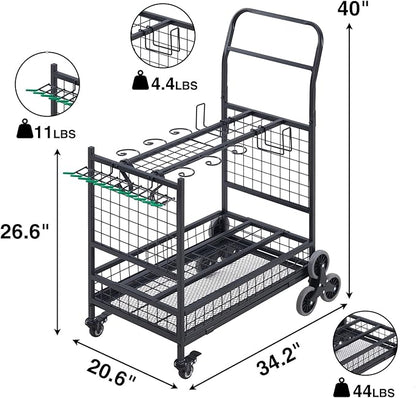 Lauren&Harold Garden Tool Organizer with 2 Stair-Climbing Wheels for Garage Storage, Garden Tool Rack, Up to 35 Long-Handled Tools, Rakes/Shovels/Yard Tools Storage Stand for Shed, Lawn and Outdoor