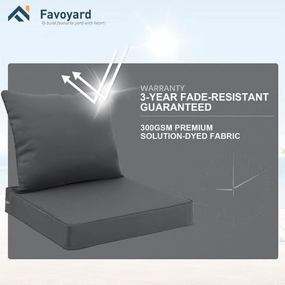 Favoyard Outdoor Seat Cushion Set 22 x 22 Inch Waterproof & Fade Resistant Patio Furniture Cushions with Removable Cover Deep Seat & Back Cushion with Handle and Adjustable Straps for Chair Sofa Couch