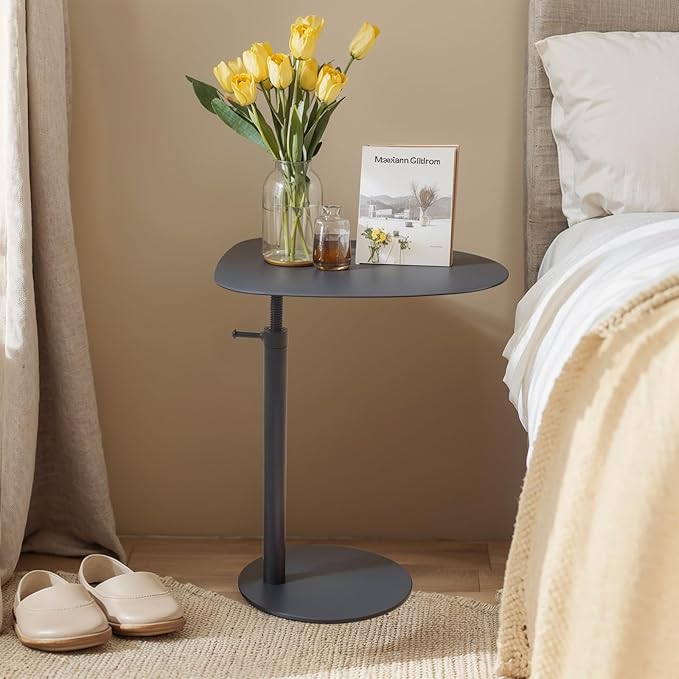 C Table End Table,Tray Metal Sofa Side Table, Accent Coffee Table, Waterproof and Anti-Rust Outdoor&Indoor Snack Table (Model A Adjustable, Black)