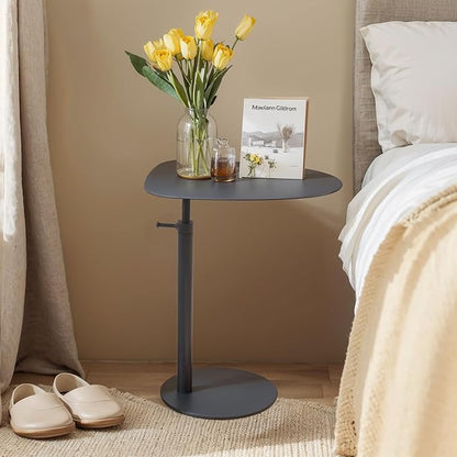 C Table End Table,Tray Metal Sofa Side Table, Accent Coffee Table, Waterproof and Anti-Rust Outdoor&Indoor Snack Table (Model A Adjustable, Black)