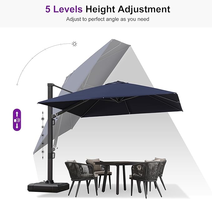 PURPLE LEAF 9' X 12' Rectangle Patio Umbrella with Base Large Cantilever Outdoor Umbrella Offset Umbrella with 360-degree Rotation Garden for Deck Backyard Pool Navy