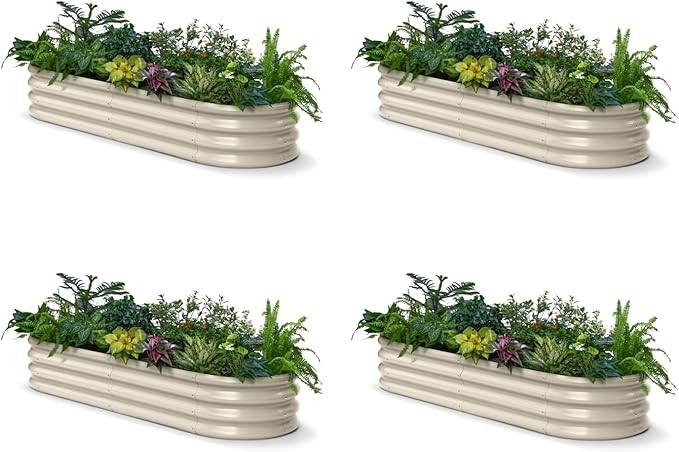 4-Pack Galvanized Raised Garden Bed 6x2x1ft - 12" Tall Metal Planter Box for Outdoor Plants, Vegetable, Herb with Durable Steel, Small Flower Bed for Balcony and Patio - Sand Beige