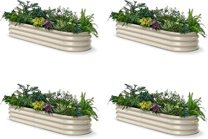 4-Pack Galvanized Raised Garden Bed 6x2x1ft - 12" Tall Metal Planter Box for Outdoor Plants, Vegetable, Herb with Durable Steel, Small Flower Bed for Balcony and Patio - Sand Beige
