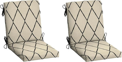 Arden Outdoor Dining Chair Cushion, 2 Pack, 20 x 20, Rain-Proof, Fade Resistant, Tan Diamond Trellis