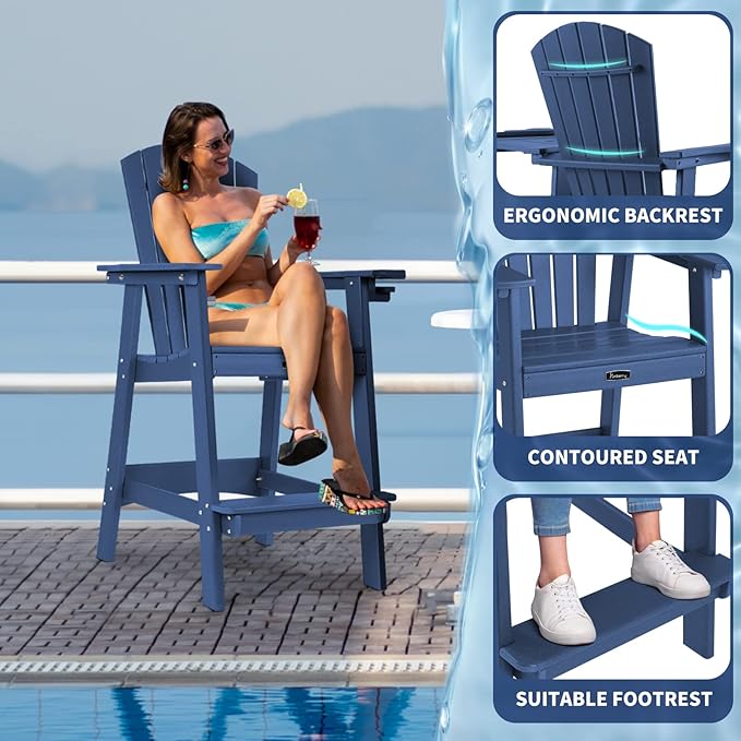 FUNBERRY Tall Adirondack Chair, All Weather High Top Balcony Chairs with Cup Holder