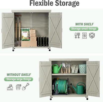 Outdoor Potting Bench with Metal Work Top,Waterproof Garden Storage Cabinet,Wooden Tool Station Shed for Backyard,Patio,Lawn Gardening