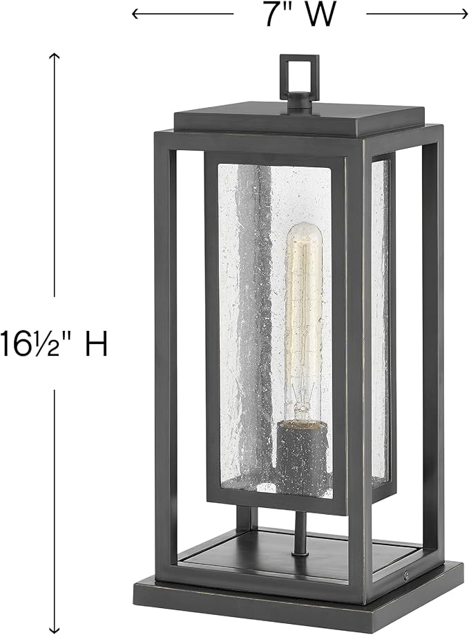 Hinkley Republic Medium Pier Mount Outdoor Lantern - Low Voltage, LED Included, Composite, Clear Seedy Glass Panes, Anti-Fading Finish - Oil Rubbed Bronze Finish