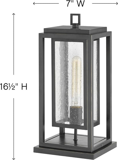 Hinkley Republic Medium Pier Mount Outdoor Lantern - Low Voltage, LED Included, Composite, Clear Seedy Glass Panes, Anti-Fading Finish - Oil Rubbed Bronze Finish
