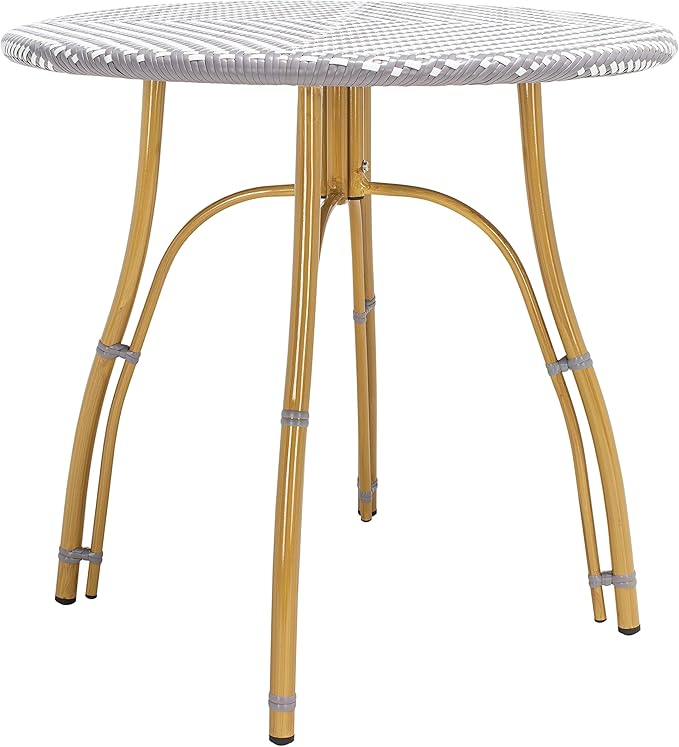 SAFAVIEH PAT4011B Outdoor Collection Kylie Grey and White Rattan Bistro Table