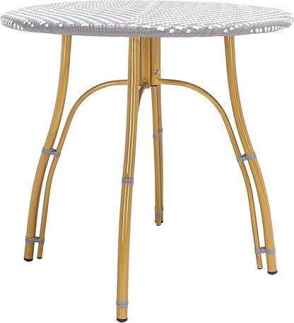 SAFAVIEH PAT4011B Outdoor Collection Kylie Grey and White Rattan Bistro Table