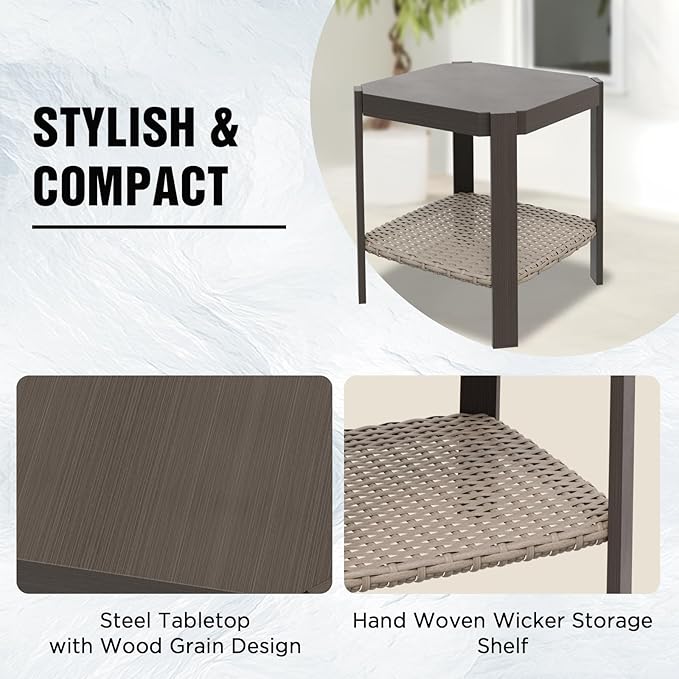 EAGLE PEAK Classic Wicker Patio Bistro Set of 3, Outdoor Patio Furniture with 360° Swivel Rocker Chair and Side Table, Lounge Set for Porch, Deck, or Balcony, Beige/Beige