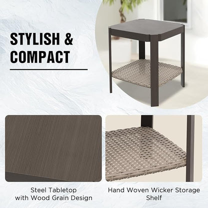 EAGLE PEAK Classic Wicker Patio Bistro Set of 3, Outdoor Patio Furniture with 360° Swivel Rocker Chair and Side Table, Lounge Set for Porch, Deck, or Balcony, Beige/Red