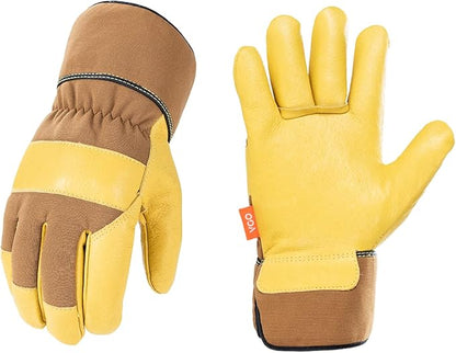 Vgo... 1-Pair Unlined Safety Pigskin Leather Work Gloves Men, Rigger Gloves, Builder Gloves, Construction gloves, Gardening gloves (Size M, Brown Yellow, PA3501)