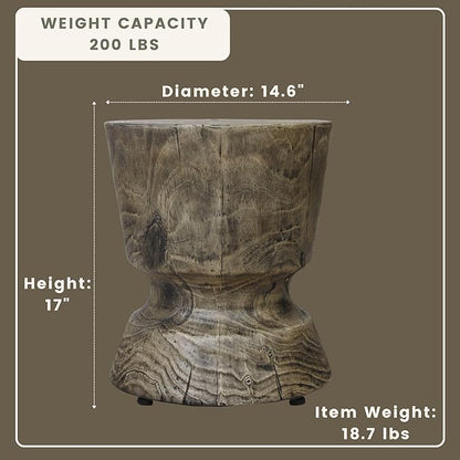 Afterglow Terrafab Material Round Side Table, Natural Wood Look Decorative Garden Stools for Living Room Bedroom Patio Home Decor,Wood Grain Grey