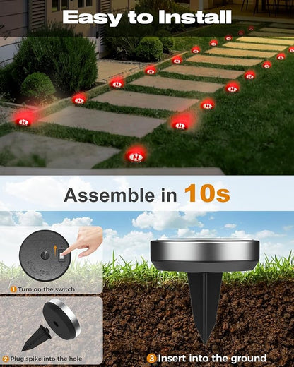 btfarm 16 Pack Solar Lights Outdoor, 8 LED Solar Ground Lights IP65 Waterproof Flat Solar Disc Light, Pathway Lights for Garden Lawn Patio Yard Path Landscape, Red
