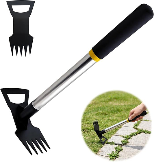 2 in 1 Hand Weed Rake,5-Tine Small Garden Hoe for Weeding,15.7" Weed Hoe with Comfortable Short Handle for Flower Beds,Courtyards,and Narrow Gaps(5-Tooth Short Handle)