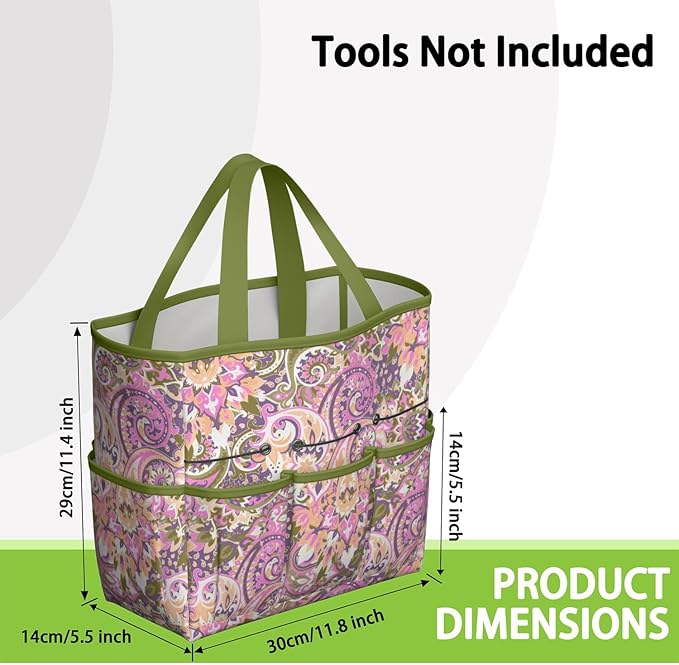 Paisley Garden Tool Bag - Waterproof Garden Tote with 8 Pockets, Large Storage Home Organizer Gardening Tool Oxford Bag for Garden Tools Kits Holder, Ideal Outdoor Gardening Gift for Women & Men