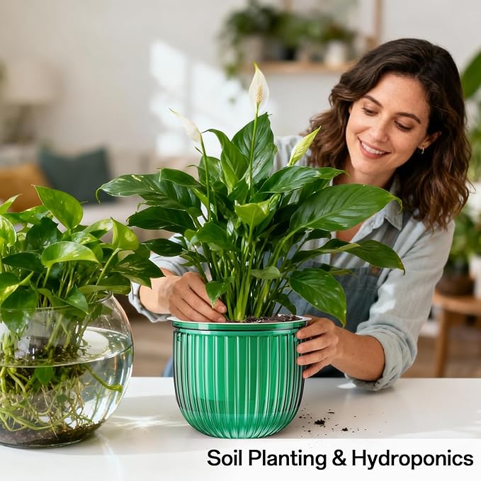 Halatool 2 Pack Self Watering Hanging Planters for Plants, 8.3 Inch Hanging Baskets, 3 Hooks Plant Hangers with Drainage Holes for Gardening (Green)