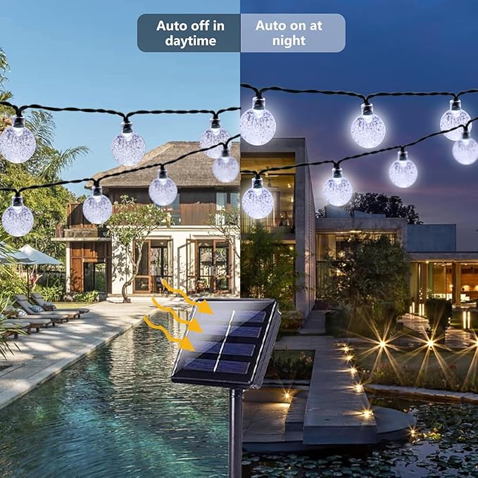 White 2-Pack 100 LED 64FT Crystal Globe Solar Lights Outdoor, Waterproof Solar Christmas String Lights Outdoor Decorative with 8 Lighting Modes for Christmas Decorations Garden Wedding Party Tree