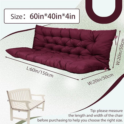 2/3 Seater Swing Replacement Cushion, Waterproof Porch Swing Cushions with Backrest, Thickened Bench Cushions for Outdoor Furniture, for Outdoor Patio Swing (Claret Red, 60 * 40 in)