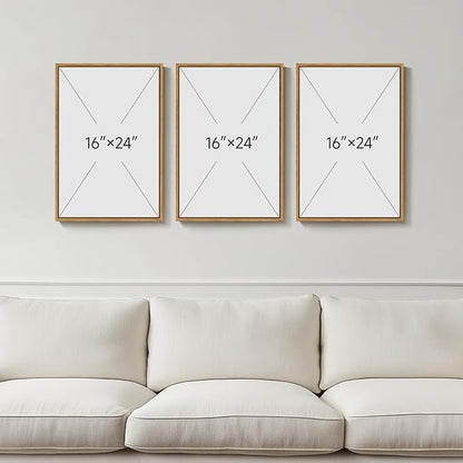 Framed Neutral Tree Set of 3 Wall Art Bedroom, Abstract Modern Rustic Landscape Beige Canvas Artwork for Walls, Nordic Misty Forest Farmhouse Wall Decor for Bedroom Hallway Office, 16x24 Inch