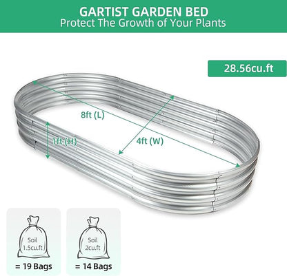 8×4×1 ft Large Galvanized Raised Garden Bed Outdoor, Easy Assembly Metal Planter Box for Gardening, Vegetables, Herbs, Flower