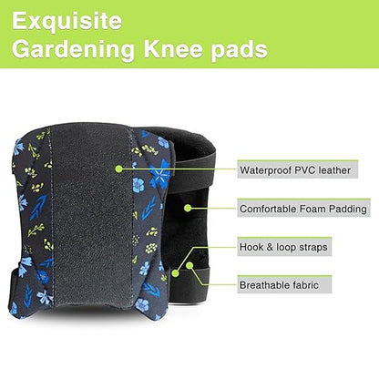 Garden Knee Pads for Women, Lightweight Waterproof KneePads for Gardening, Anti Slip Leather Foam Padding Kneeling Pads for Flooring and Carpet Cleaning, House work, Gardening Maintain, Knee Protector, Blue Flower