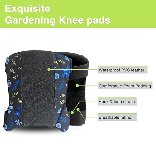 2 Pack Garden Knee Pads for Women, Lightweight Waterproof KneePads for Gardening, Anti Slip Leather Foam Padding Kneeling Pads for Flooring and Carpet Cleaning, House work, Gardening Maintain, Knee Protector, Blue Flower