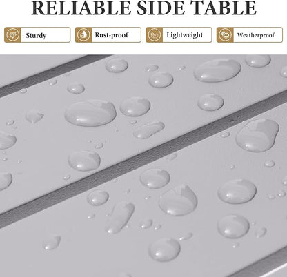 Crestlive Products Outdoor Side Table Set of 2, Aluminum Rectangular Side/End Table, Small Patio Coffee Bistro Table for Outdoor Indoor (Light Grey)