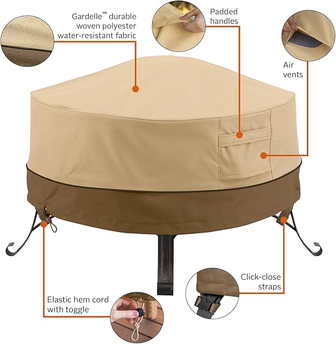 Classic Accessories Veranda Full Coverage Fire Pit Cover Pebble/Large/Round, Patio Furniture Covers